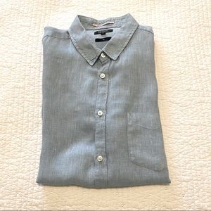 Galleries Lafayette Mens Linen Light Blue Long Sleeve Button Down Shirt